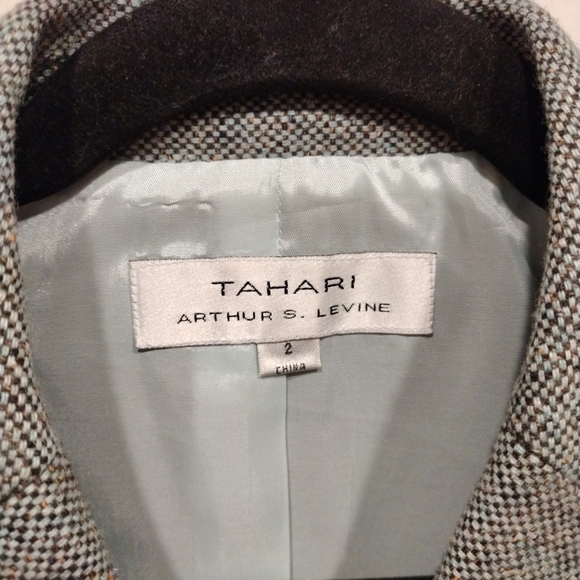 Tahari Arthur S. Levine Aqua Blue Tweed Wool Silk Blend Blazer Sz 2-Retro Career - Picture 2 of 7